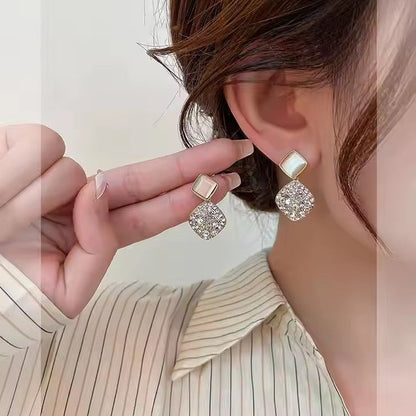 Gold-Tone Rhinestone Square Drop Earring