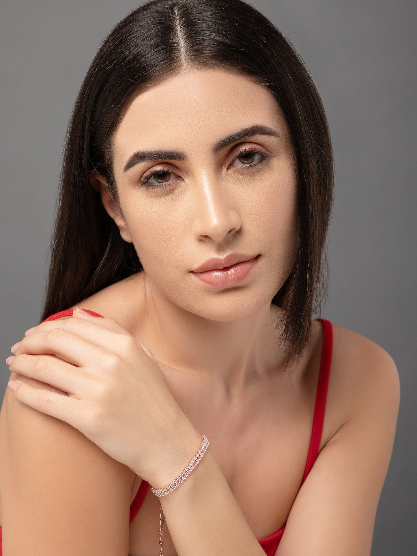 Double Row Chained Adjustable Slider Diamond Zirconia Bracelet