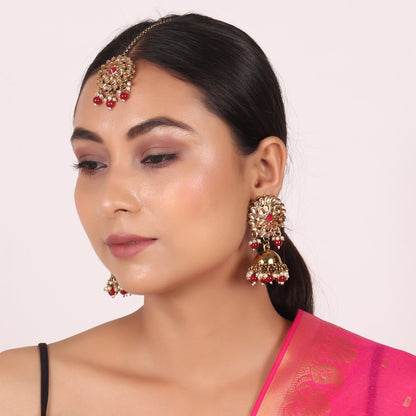 Kundan Traditional Jhumki Earring & Maangtika Set