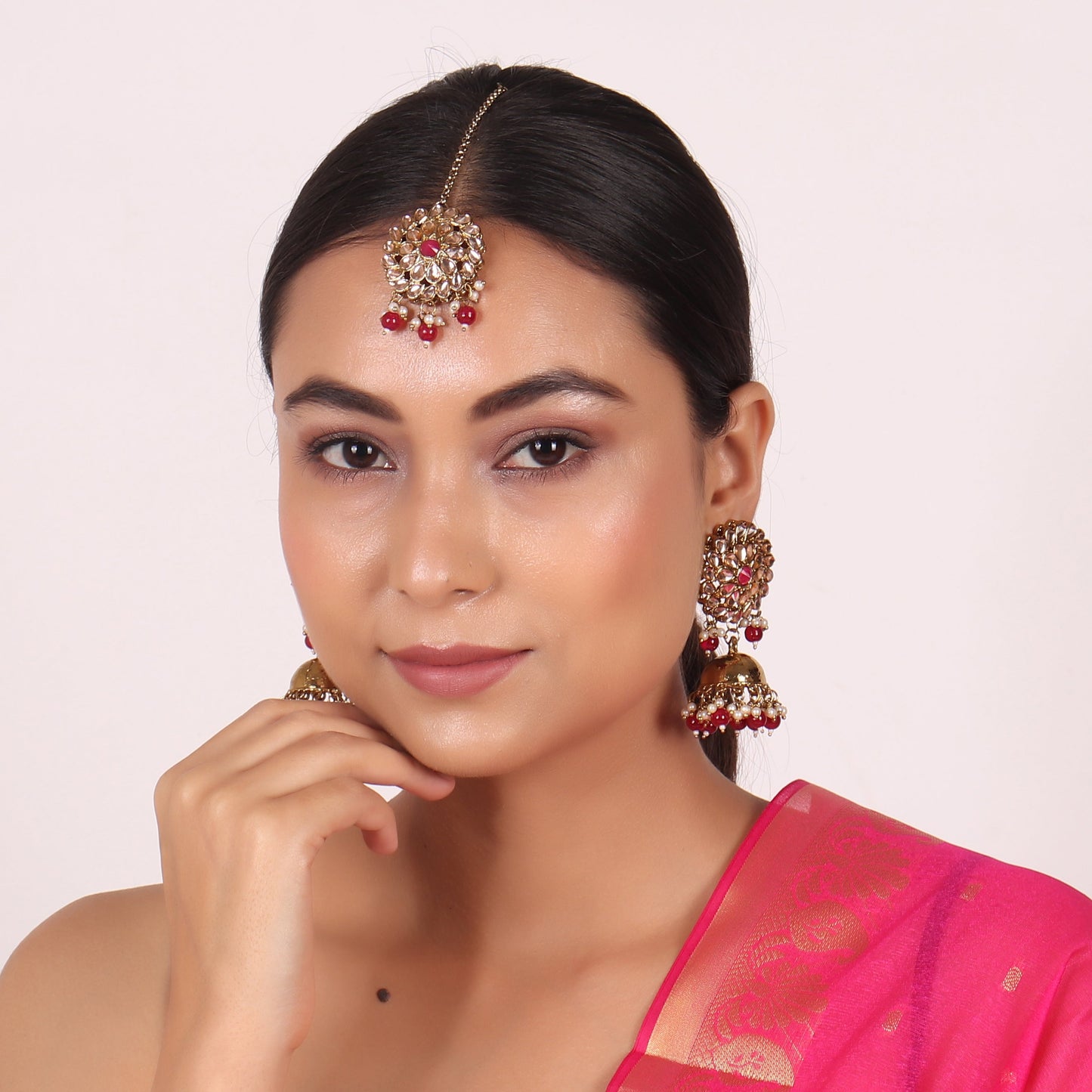Kundan Traditional Jhumki Earring & Maangtika Set