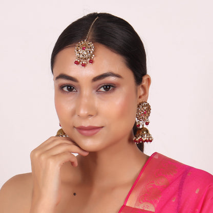 Kundan Traditional Jhumki Earring & Maangtika Set