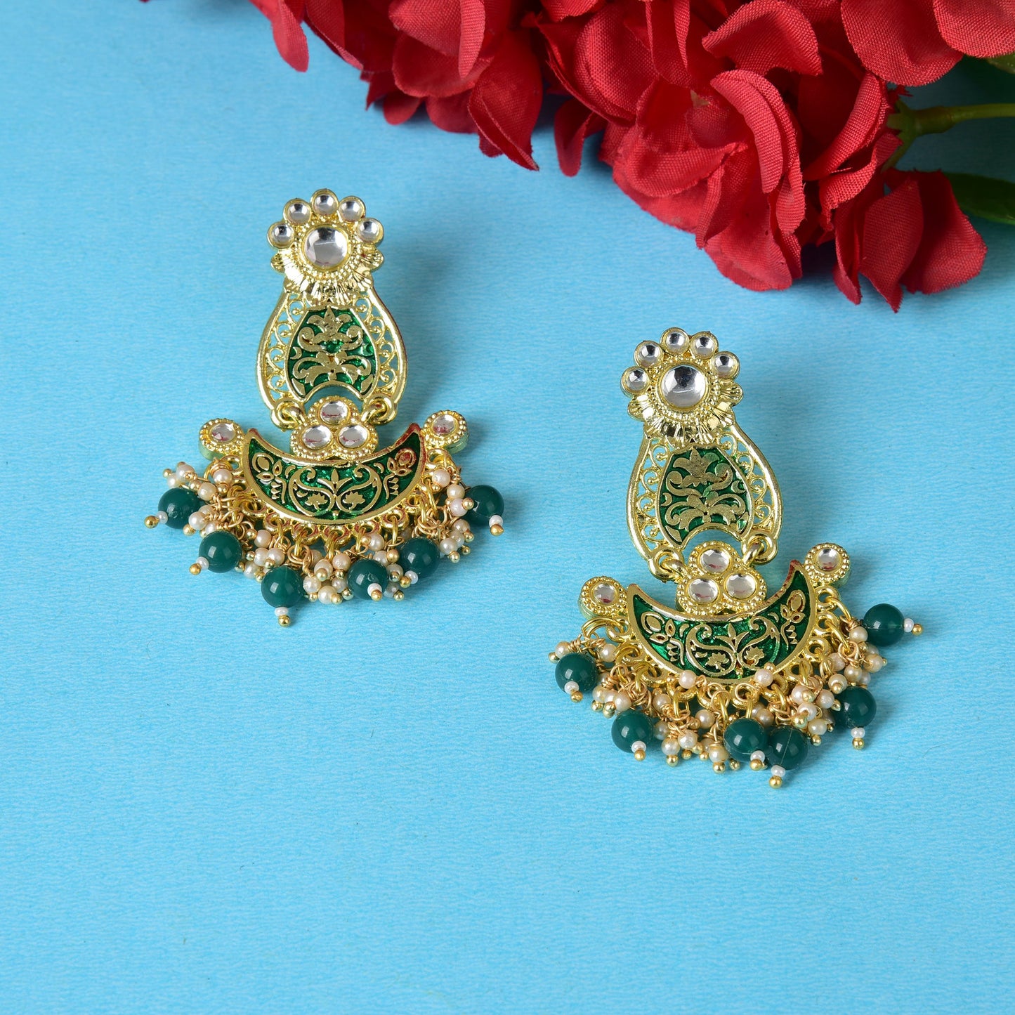 Pearls Enamelling Mutiple Layered Chandbali Earring