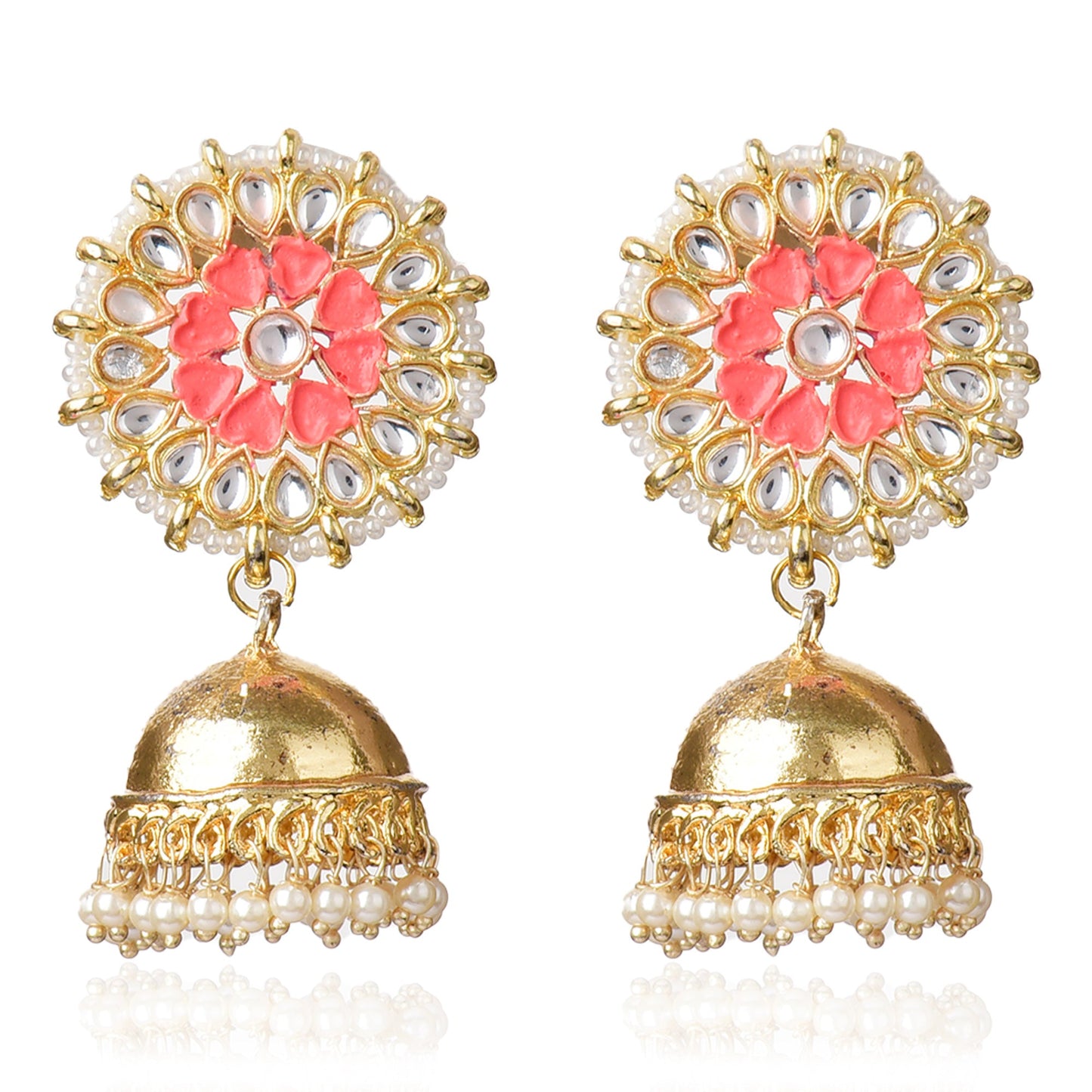 Graceful Gold Plated Kundan & Pearls Traditional Jhumki Earring