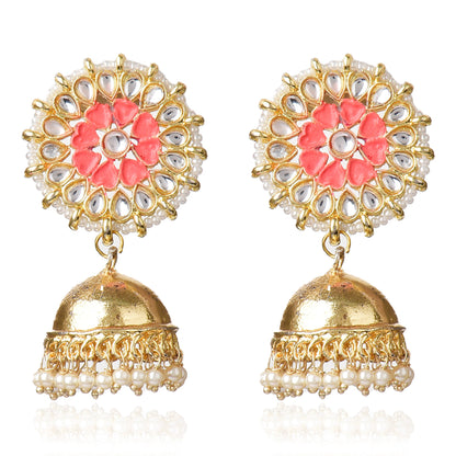 Graceful Gold Plated Kundan & Pearls Traditional Jhumki Earring
