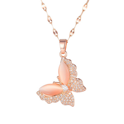 18k Gold Plated Non Tarnish Zircon Diamond Opal Butterfly necklace pendant