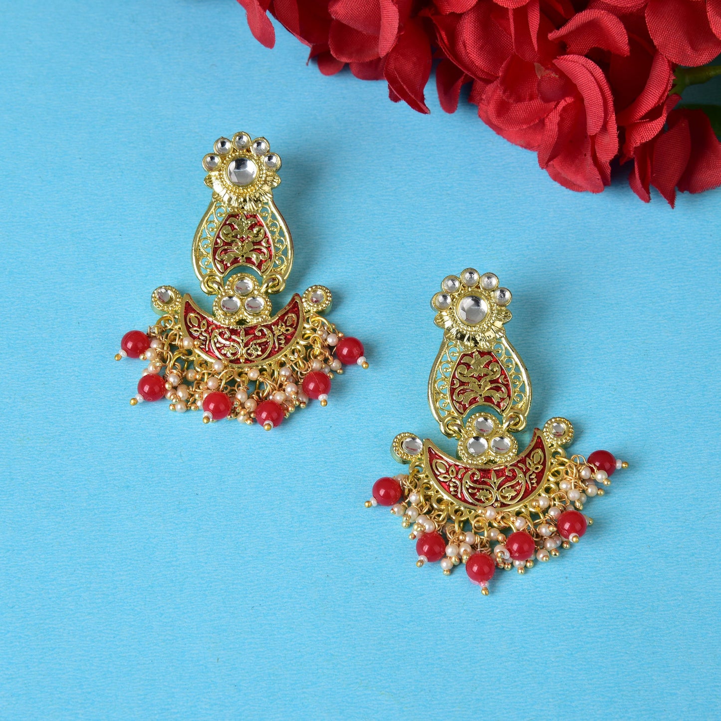 Pearls Enamelling Mutiple Layered Chandbali Earring
