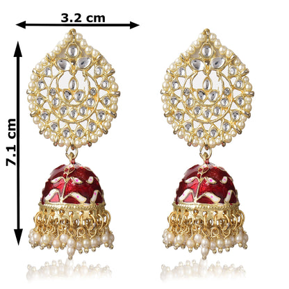 Pearl Gold Plated Kundan Meenakari Jhumka/Jhumki Earring