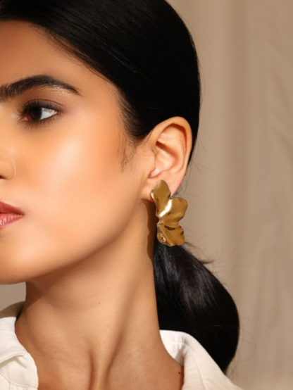18K Gold Plated Anti Tarnish Irregular Sculptural Flower Petal Stud