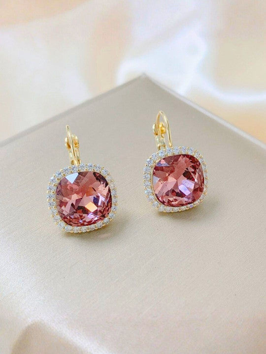 Ethonica Crystal Halo Lever-Back Earring