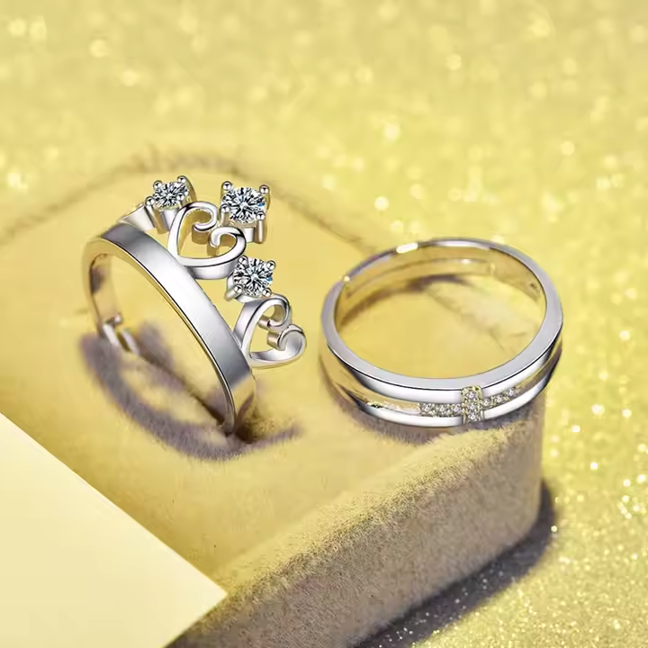 Zircon Crown Shape Lovers Couple Rings Jewelry