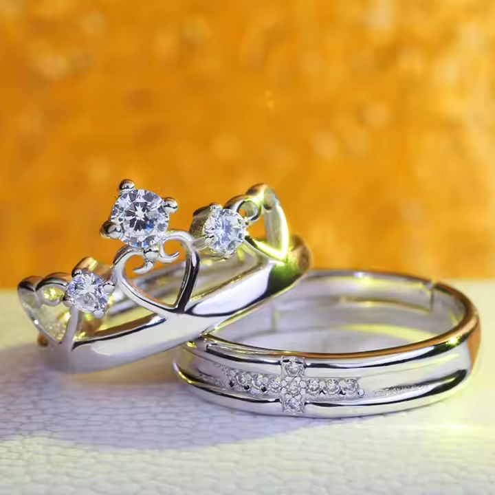 Zircon Crown Shape Lovers Couple Rings Jewelry