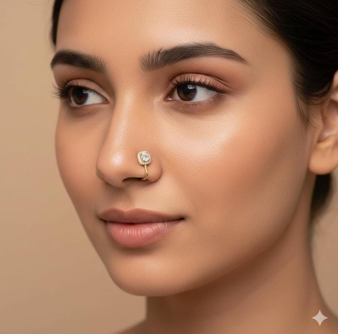 Ethonica Square Shape Gold-plated Non Piercing Nose Ring