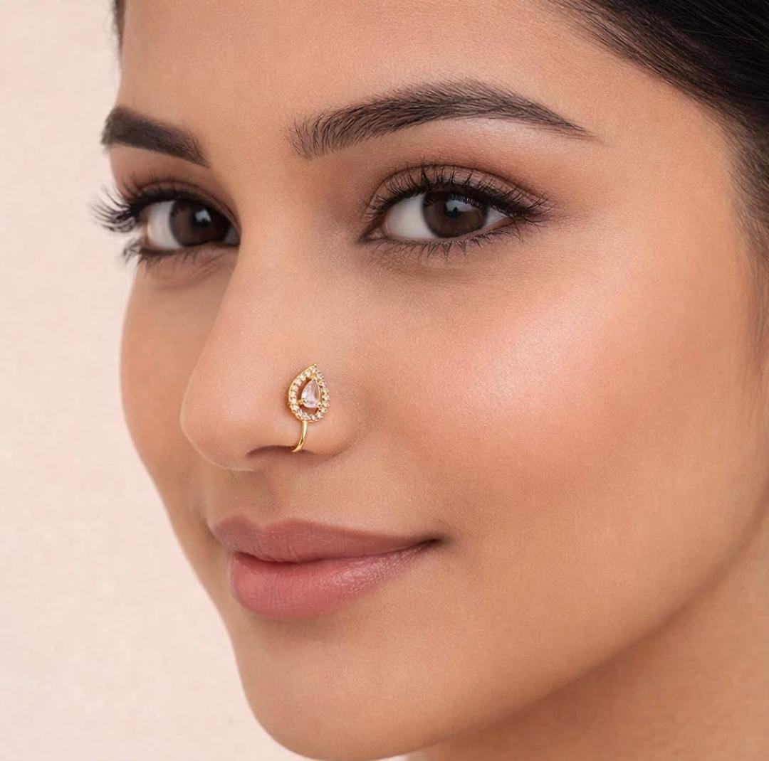 Ethonica Drop Shape Gold-plated Non Piercing Nose Ring
