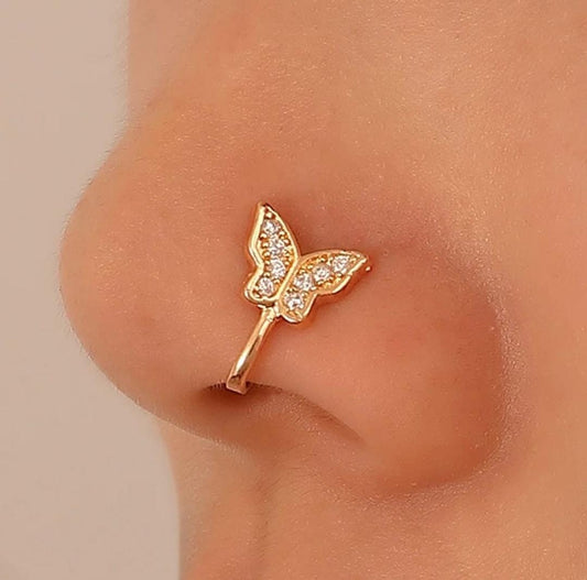Ethonica Small Butterfly Shape Gold-plated Non Piercing Nose Ring