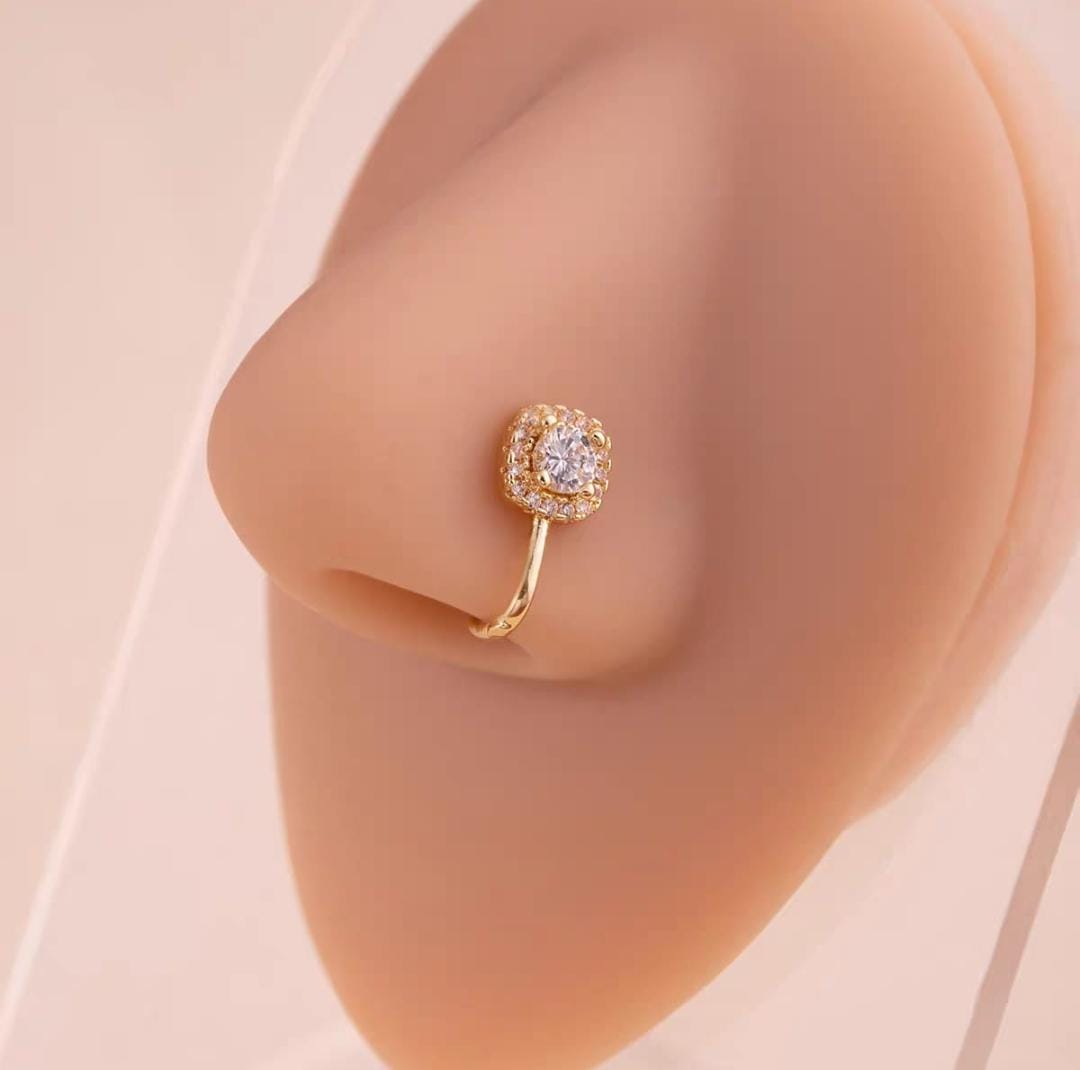 Ethonica Square Shape Gold-plated Non Piercing Nose Ring