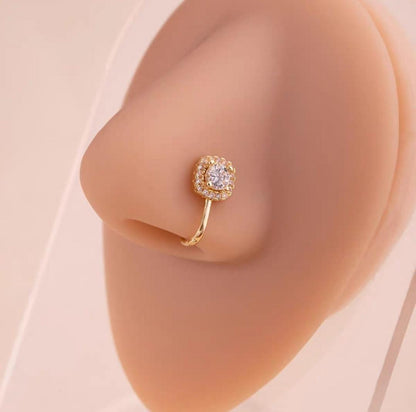 Ethonica Square Shape Gold-plated Non Piercing Nose Ring