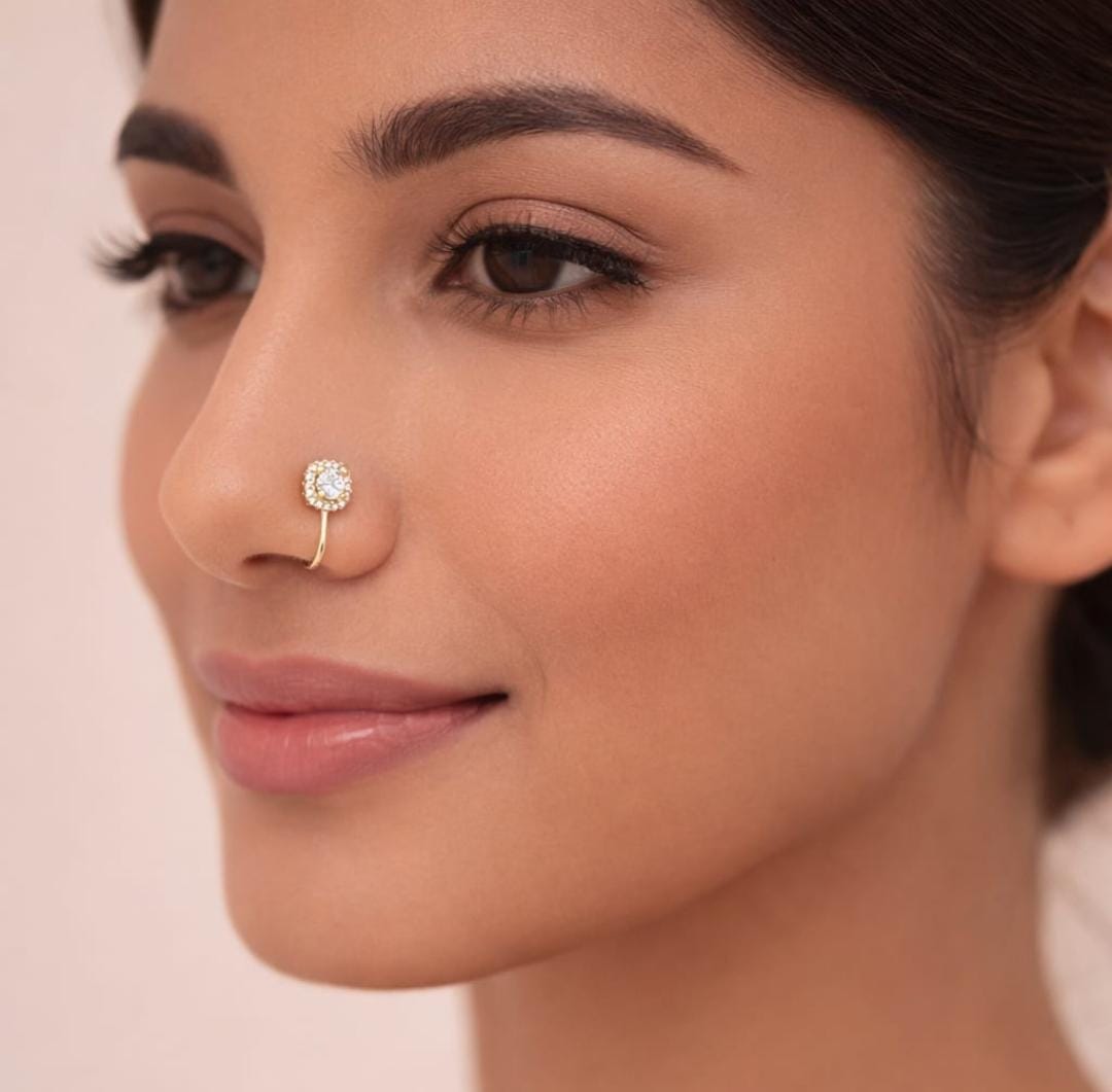Ethonica Square Shape Gold-plated Non Piercing Nose Ring