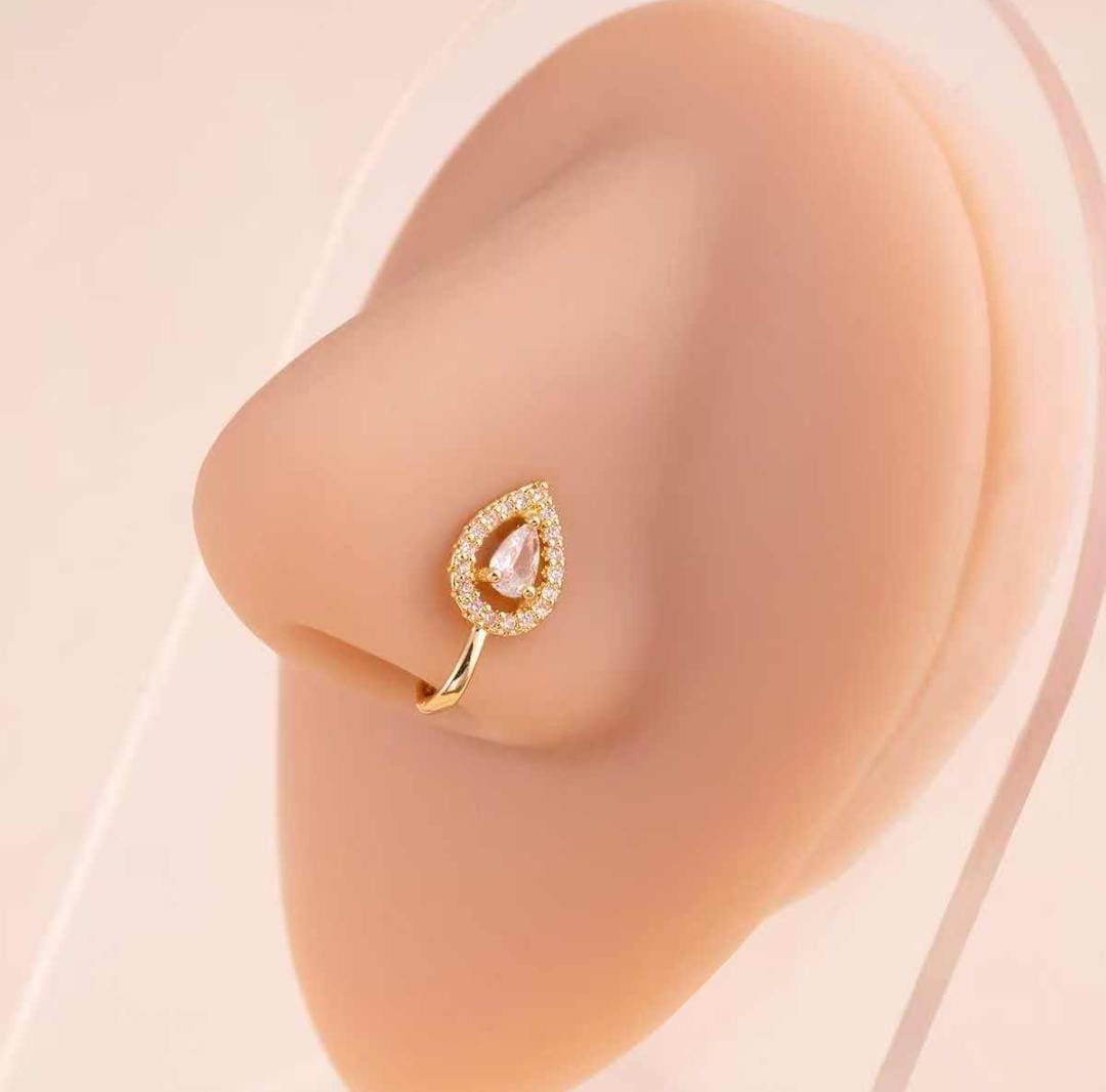 Ethonica Drop Shape Gold-plated Non Piercing Nose Ring