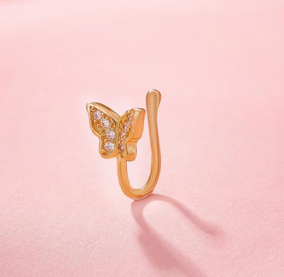 Ethonica Small Butterfly Shape Gold-plated Non Piercing Nose Ring
