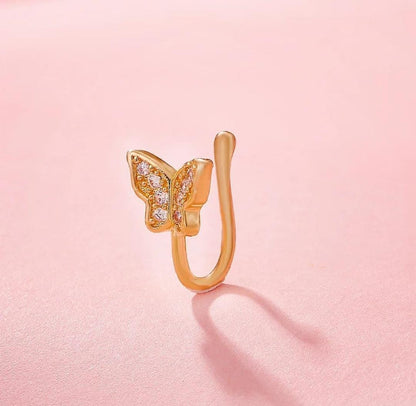 Ethonica Small Butterfly Shape Gold-plated Non Piercing Nose Ring