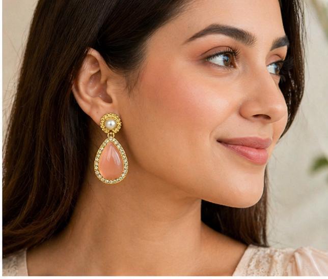Pink Diamond Stud Earrings Amethyst Alloy Drops & Danglers