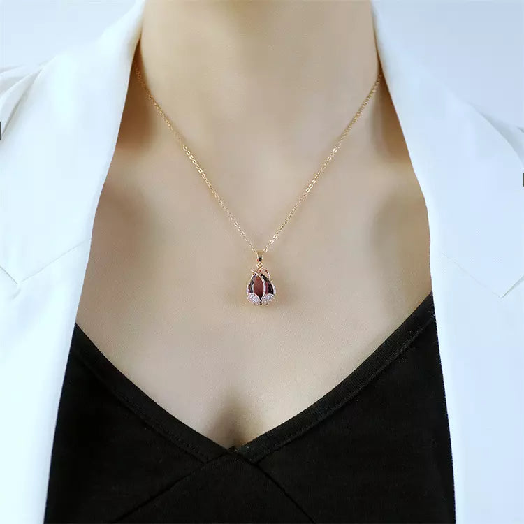 Flower Teardrop Stone Cubic Zirconia Pendant Necklace