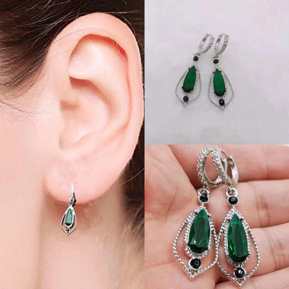 Big Geometric Green Emerald Drop Zircon hoop earring
