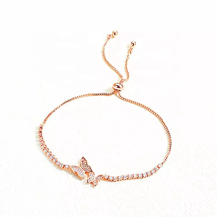 Butterfly Charm Adjustable Diamond Cubic Zirconia Tennis Bracelet