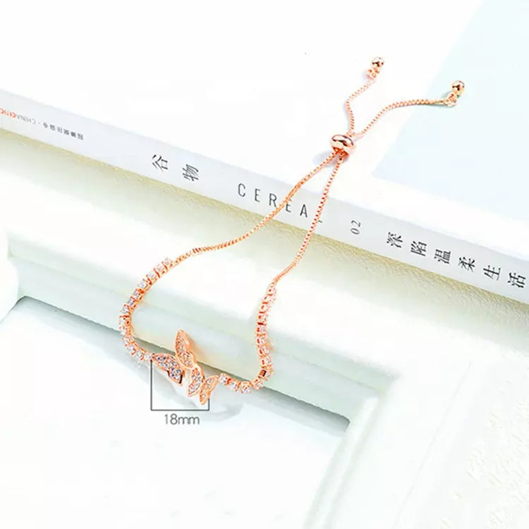Butterfly Charm Adjustable Diamond Cubic Zirconia Tennis Bracelet