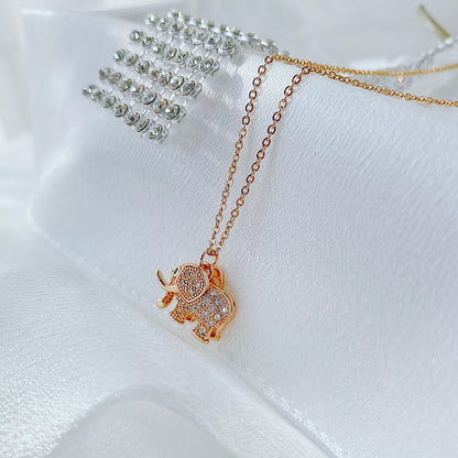 Diamond Bling Stainless Steel Zircon Cute Elephant Pendant Necklace