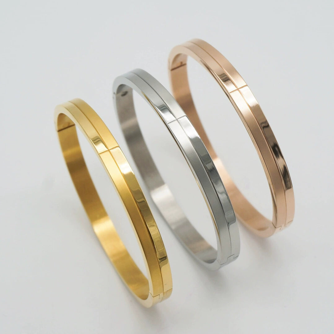 Stainless Steel Cross Line Groove Bangles Bracelets