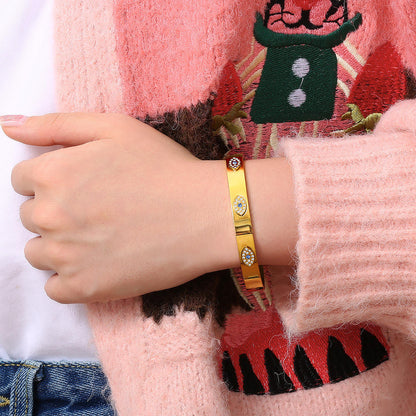 Evil Eye Crystal Zircon Cuff Bangles Bracelet For Women