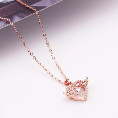 Moving Diamond Zircon Angel Wings Heart Pendant