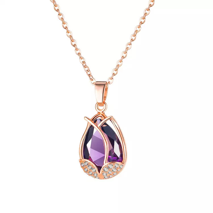 Flower Teardrop Stone Cubic Zirconia Pendant Necklace