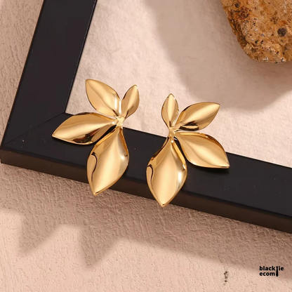 Gold-Toned Floral Leaf Stud Earrings