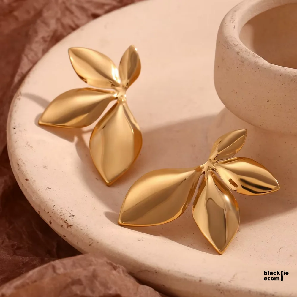 Gold-Toned Floral Leaf Stud Earrings