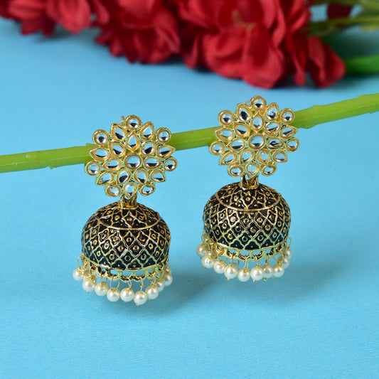 Gold Plated Brass Kundan Stones Earrings