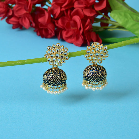 Gold Plated Brass Kundan Stones Earrings