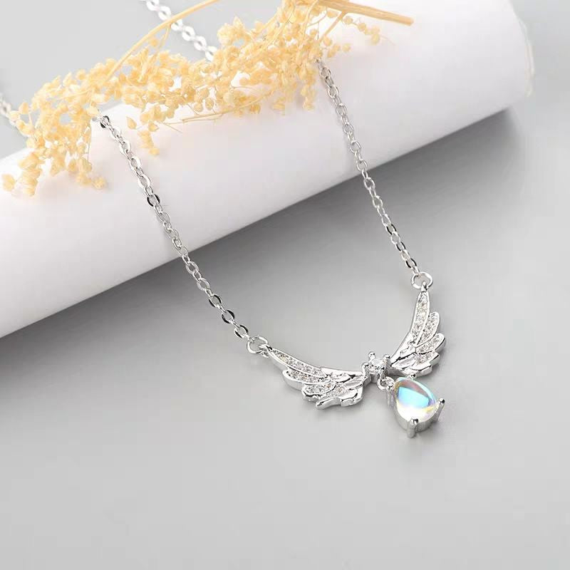 Angel Wings Guardian Real Moonstone Necklace