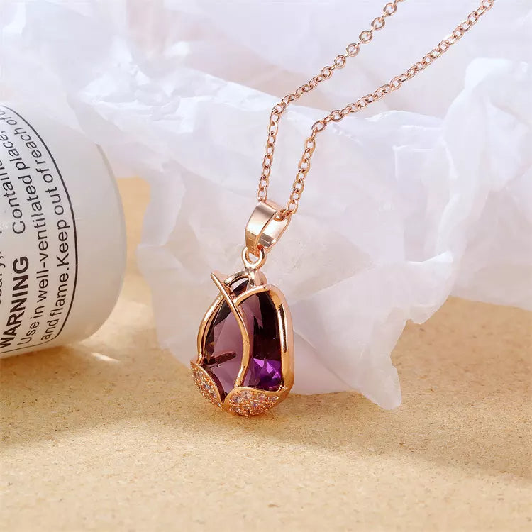 Flower Teardrop Stone Cubic Zirconia Pendant Necklace