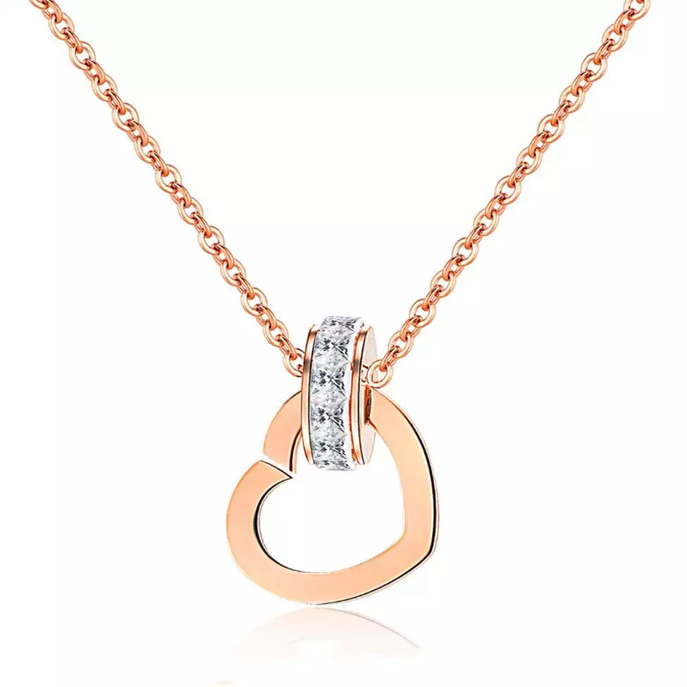 18k Gold Plated Zircon Interlocking Heart Circle Pendant Necklace