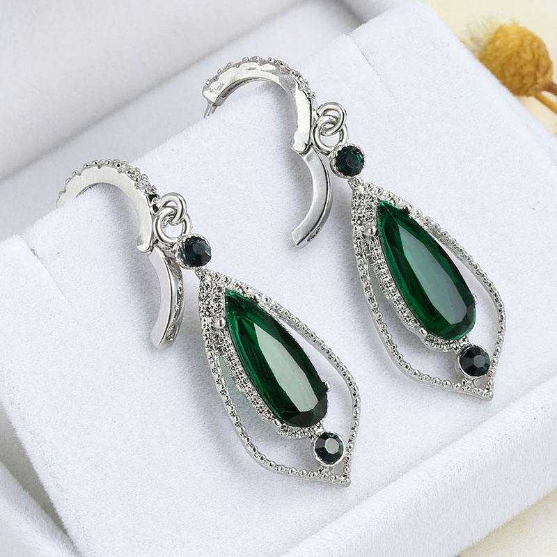Big Geometric Green Emerald Drop Zircon hoop earring