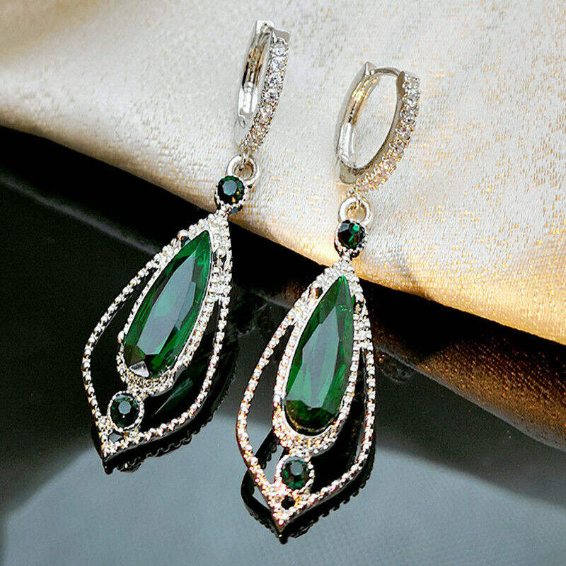 Big Geometric Green Emerald Drop Zircon hoop earring