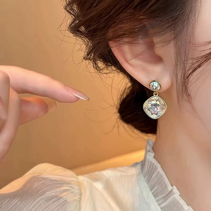 Square Cushion Cut Pendant with Round Stud