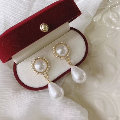 White Teardrop Dangle with Round Stud Top