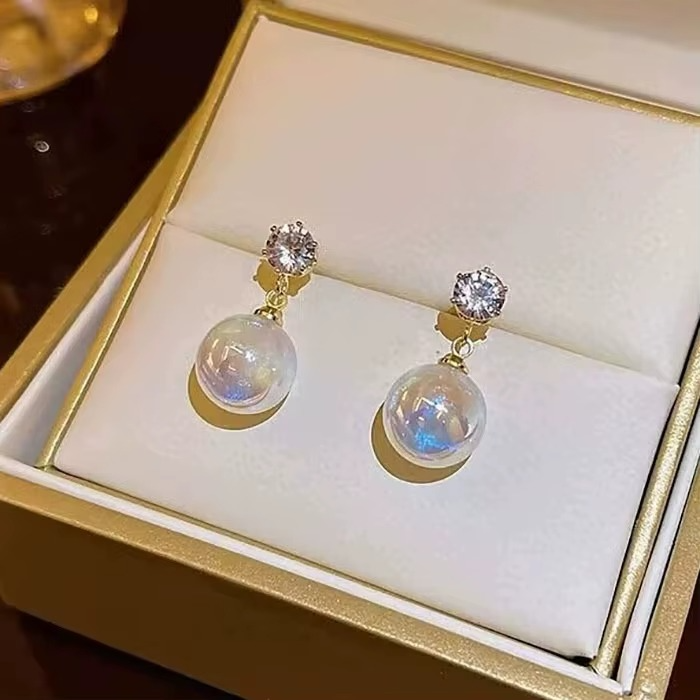 Ethonica Pearl Drop Earrings with Crystal Cubic Zirconia Stud