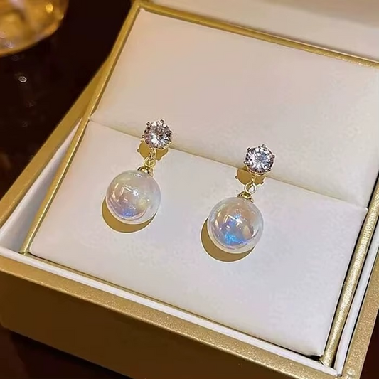 Ethonica Pearl Drop Earrings with Crystal Cubic Zirconia Stud