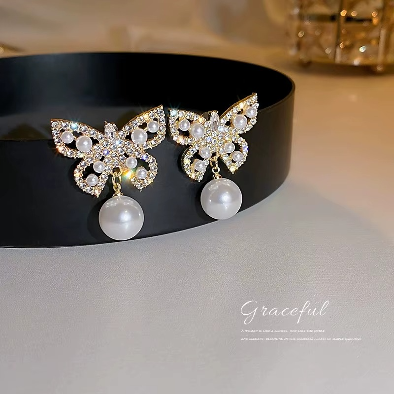 Ethonica Butterfly Stud Earrings, Pavé Crystal