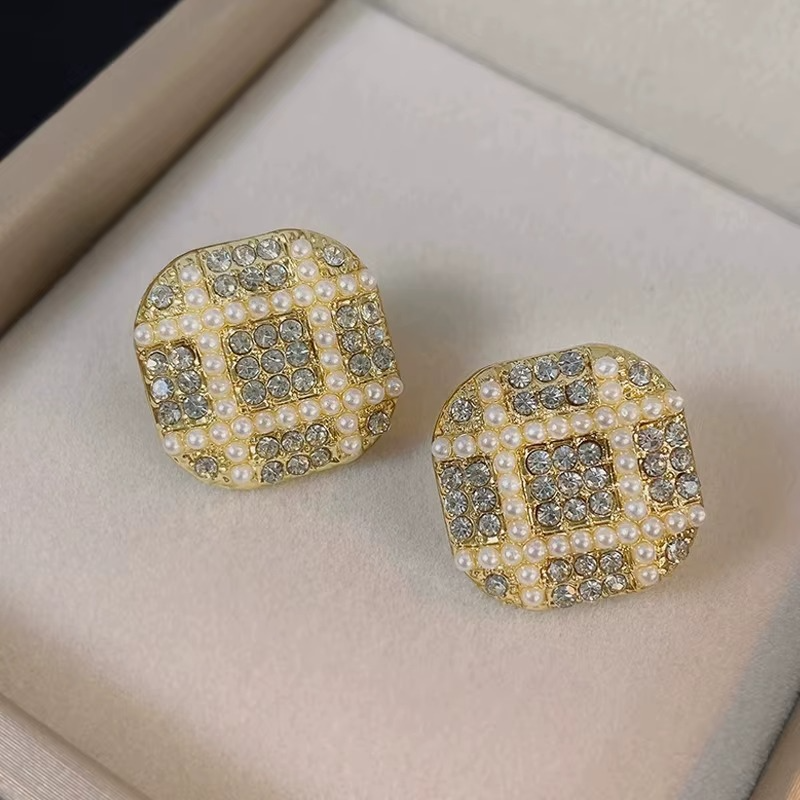 Gold-Tone Crystal and Pearl Embellished Stud Earrings