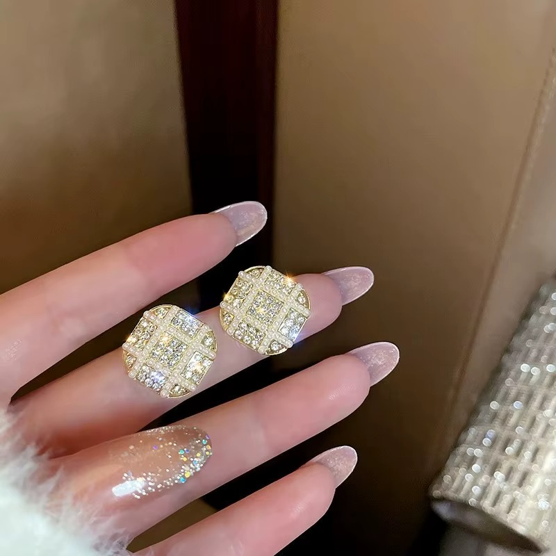 Gold-Tone Crystal and Pearl Embellished Stud Earrings